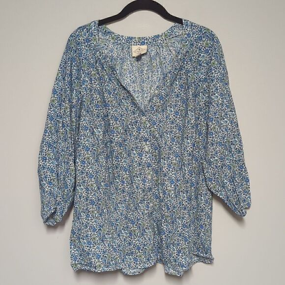 St. John's Bay Blue Floral Print Blouse - Picture 1 of 6